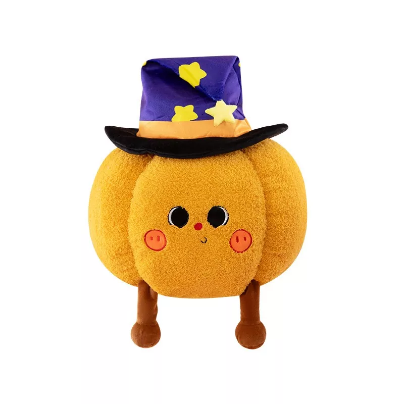 Brinquedo de pelúcia sazonal de abóbora com chapéu de bruxa Brinquedo de pelúcia sazonal de abóbora com chapéu de bruxa